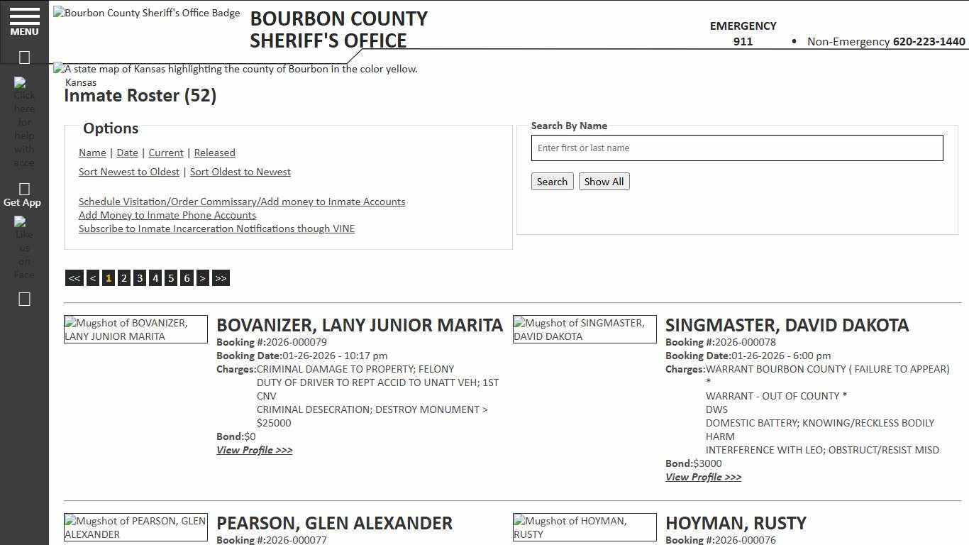 Inmate Roster - Current Inmates Booking Date Descending - Bourbon County KS Sheriff’s Office